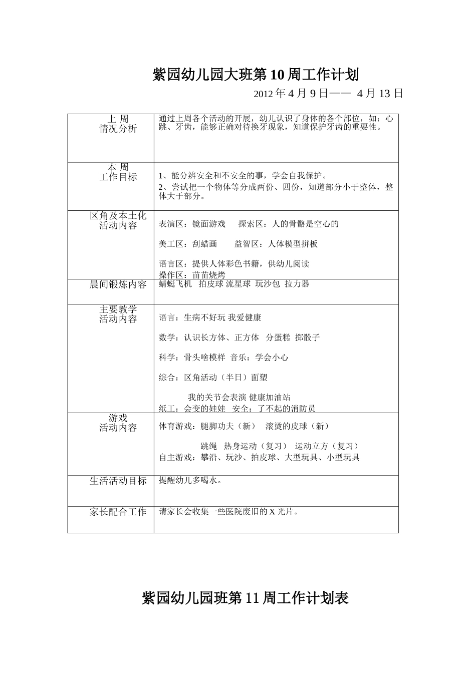 幼儿园大班周工作计划书_第1页