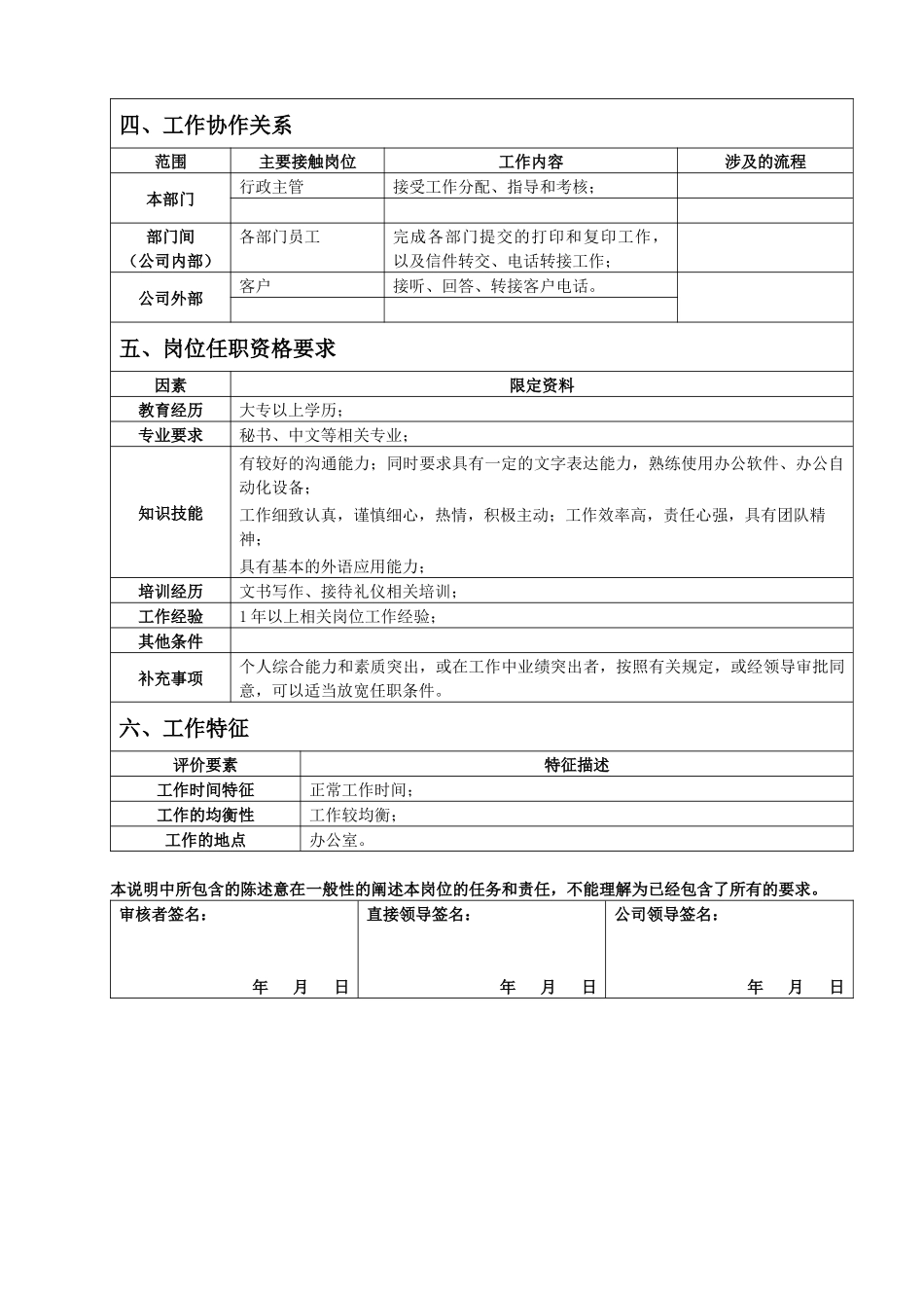 前台文员岗位说明书_第2页