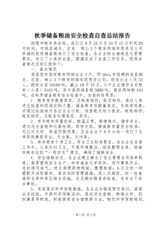 秋季储备粮油安全检查自查总结报告