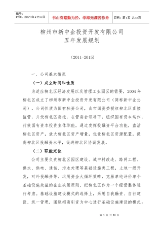 柳州市新中企开发有限公司五年(XXXX-XXXX)年发展规划(改后)