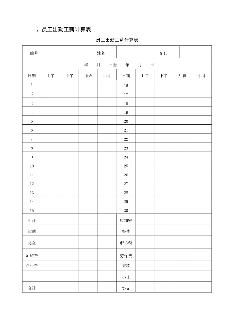 员工薪酬福利管理表格_第3页