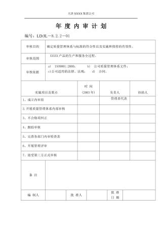 某集团公司年度内审计划