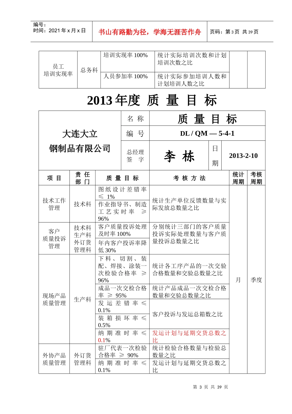 某钢制品公司质量管理体系年度内审计划_第3页