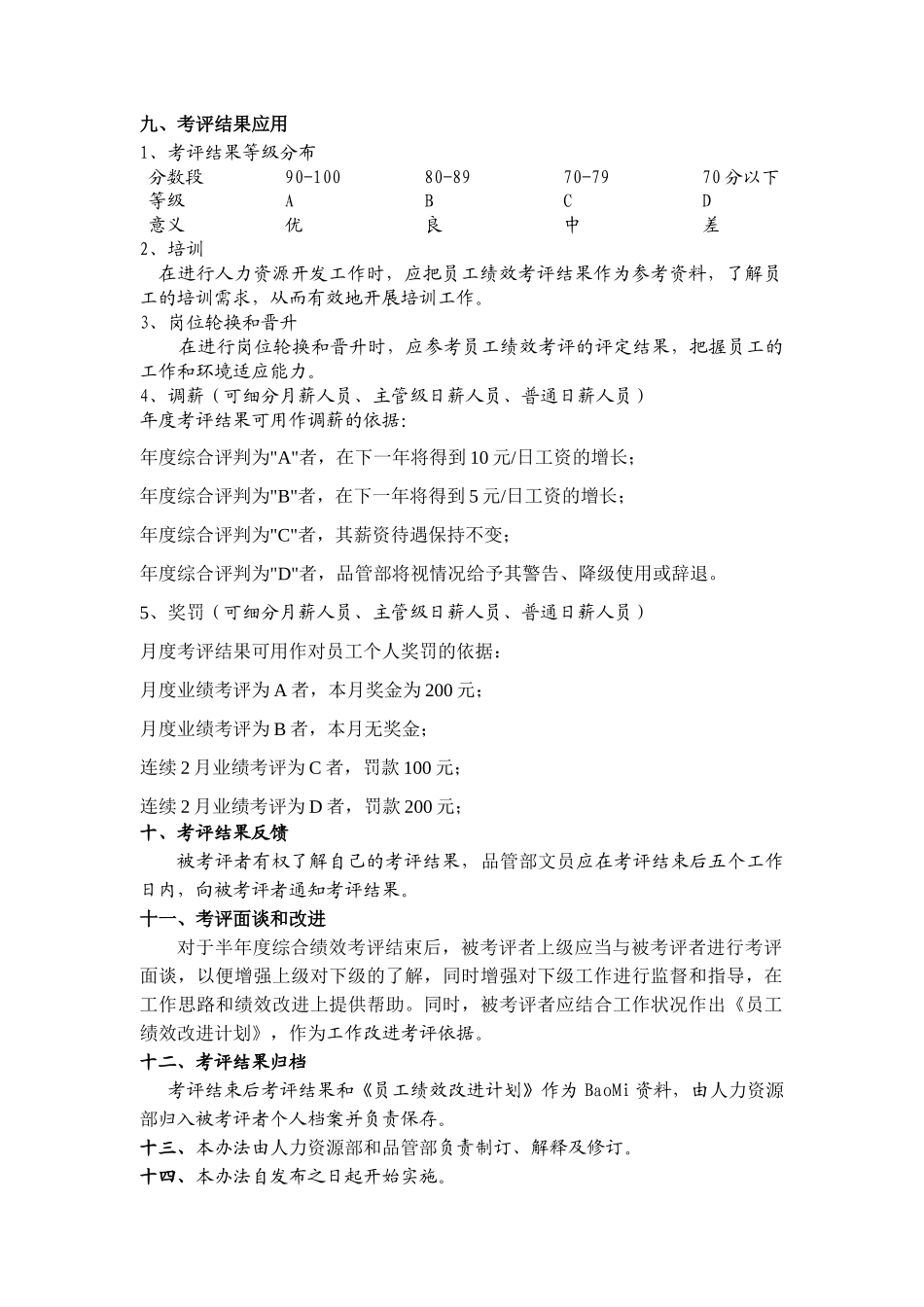 品管部绩效考评办法_第2页