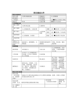 人事行政副总监岗位说明书