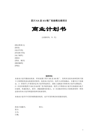 某镁厂轻烧氧化镁项目商业计划书