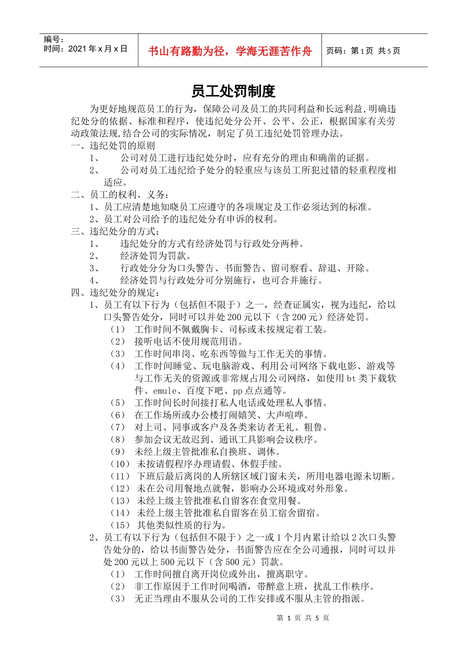 某集团公司员工处罚管理办法_第1页