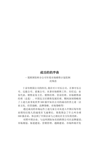 某跨国饮料分公司年度市场销售计划