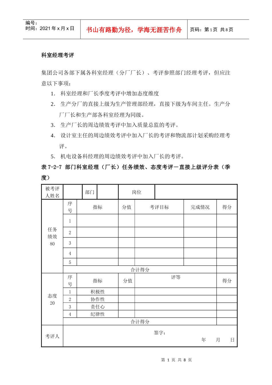 某集团公司科室经理考评表格汇总_第1页