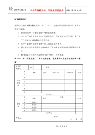 某集团公司科室经理考评表格汇总