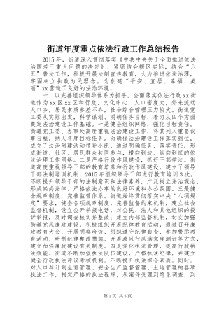 街道年度重点依法行政工作总结报告