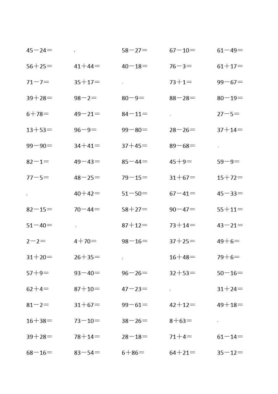 100以内的加减法及混合练习题500道(每页100道)_第2页