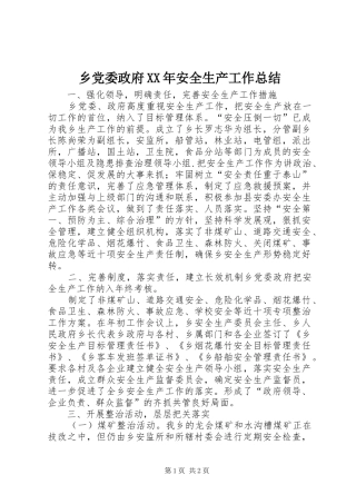 乡党委政府安全生产工作总结