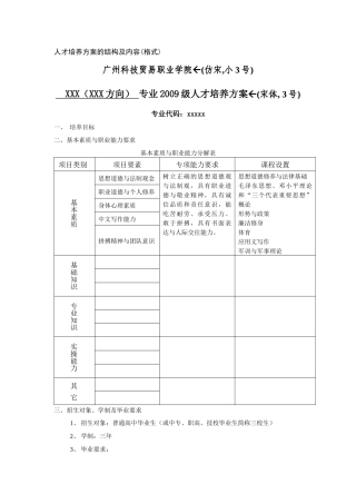 人才培养方案的结构及内容(格式)