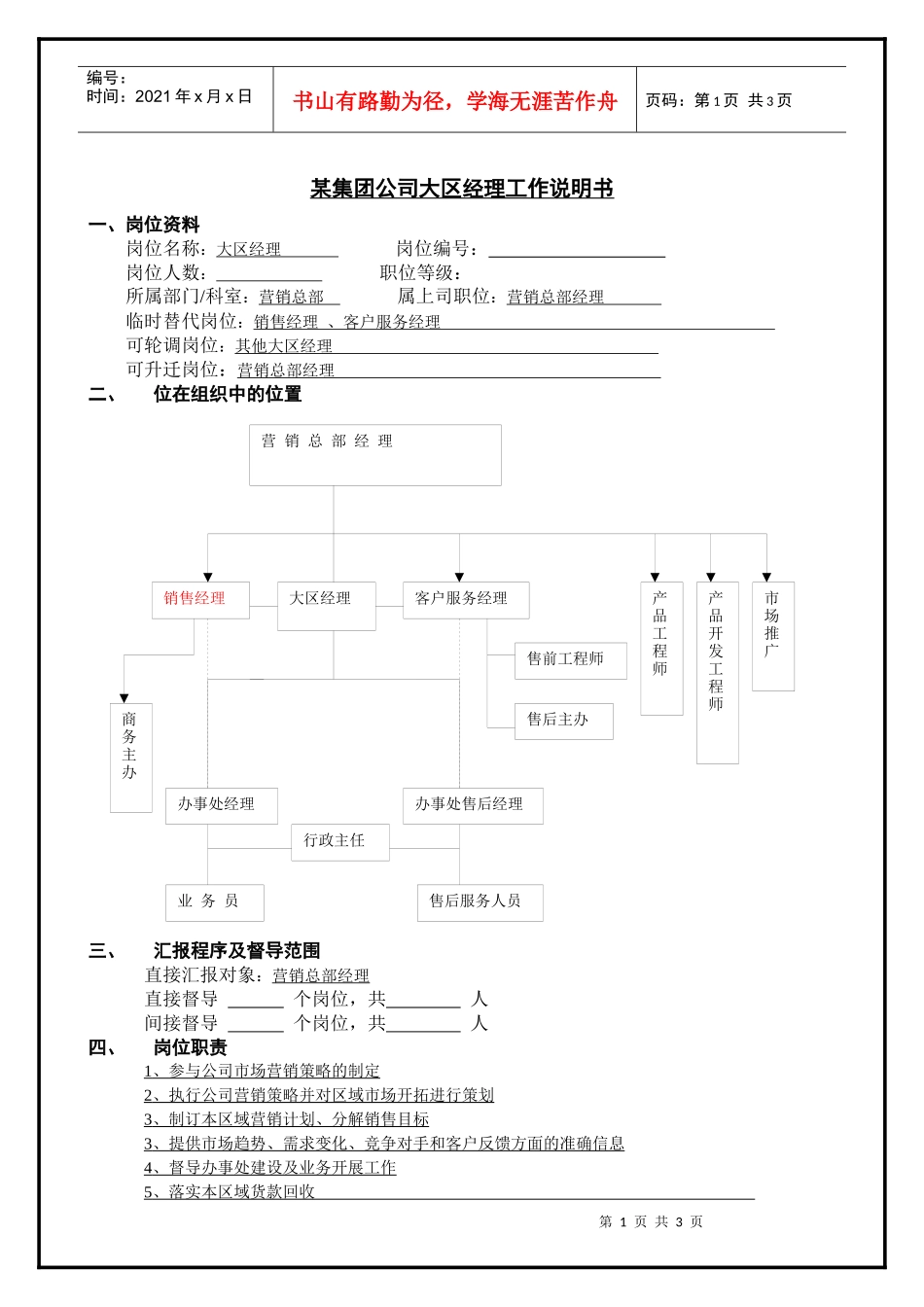 某集团公司大区经理工作说明书_第1页