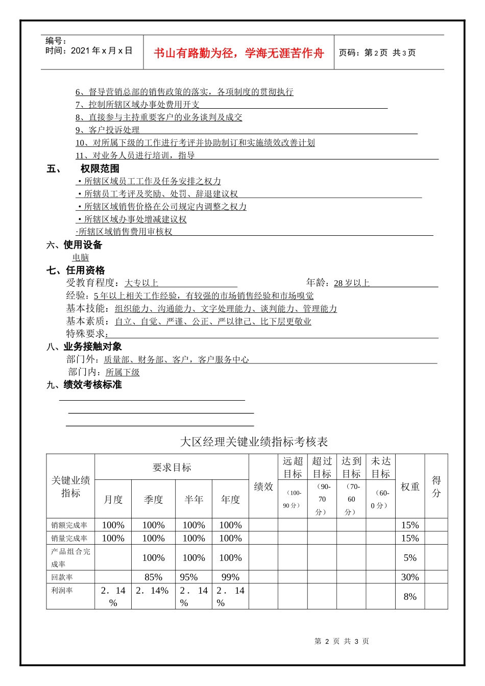 某集团公司大区经理工作说明书_第2页