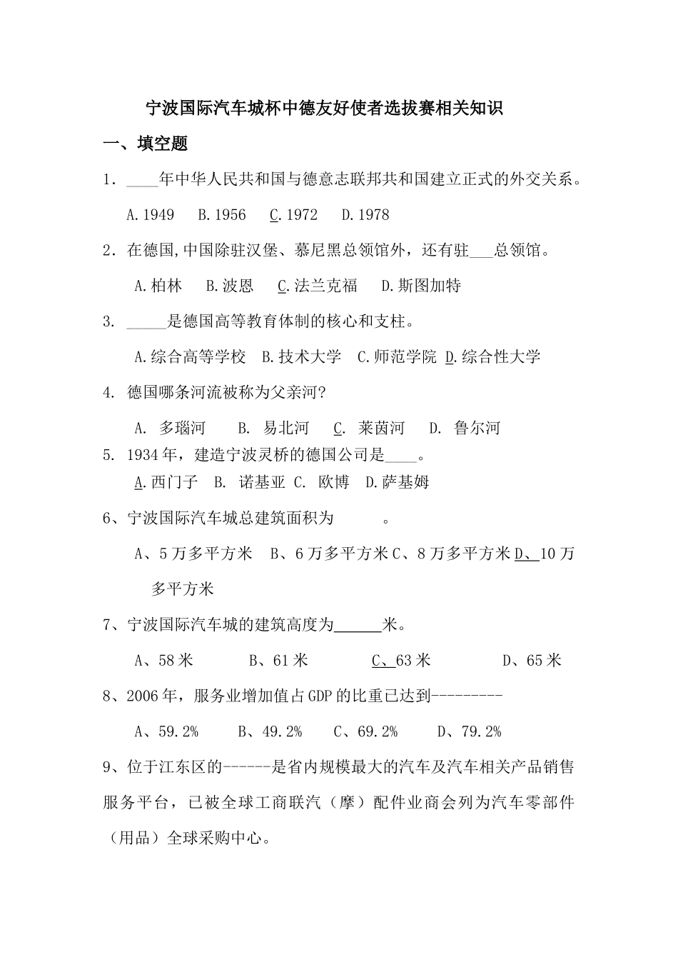 宁波国际汽车城杯中德友好使者选拔赛相关知识_第1页