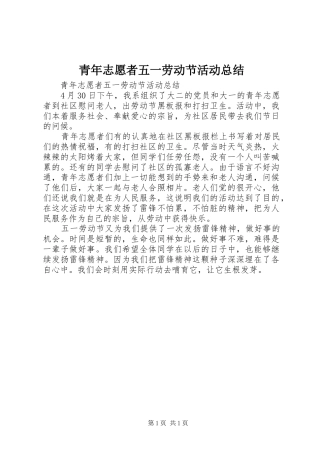 青年志愿者五一劳动节活动总结