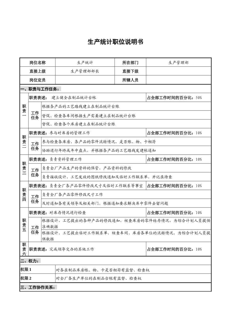 仪器生产企业生产统计职位说明书_第1页
