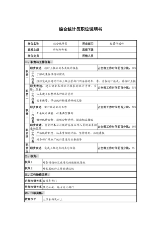 仪器生产企业综合统计员职位说明书.