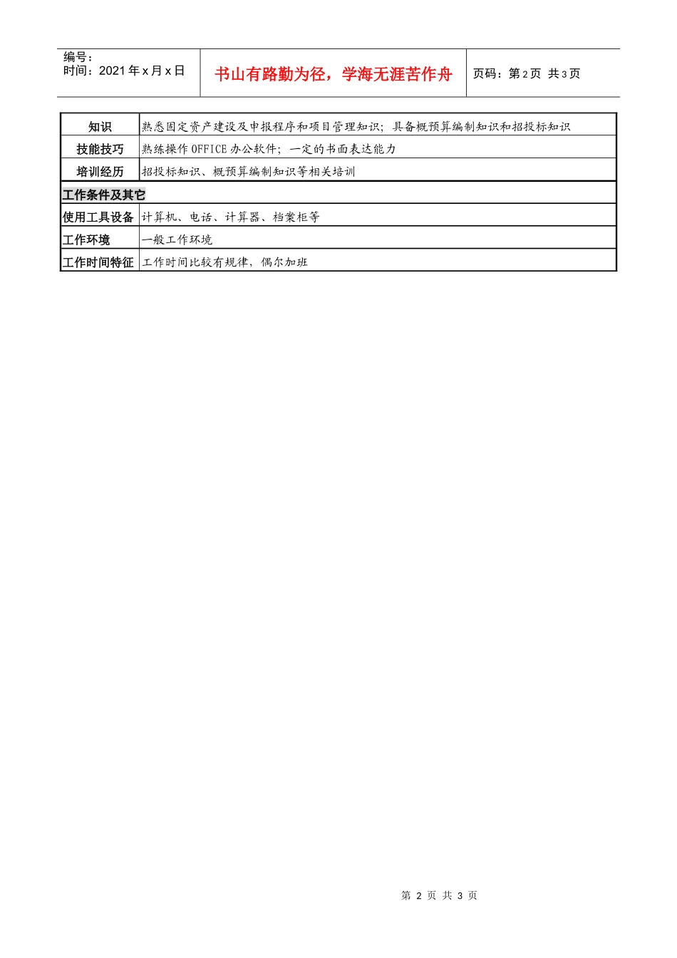 某高速公路公司固定资产投资管理岗岗位说明书_第2页