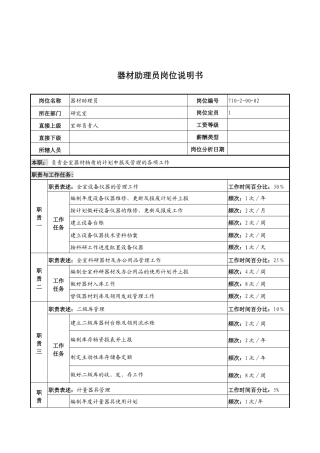 中船重工研究所器材助理员岗位说明书