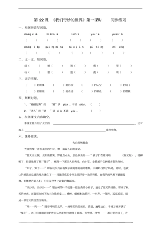 人教部编版版三下语文第七单元《我们奇妙的世界》第一课时练习