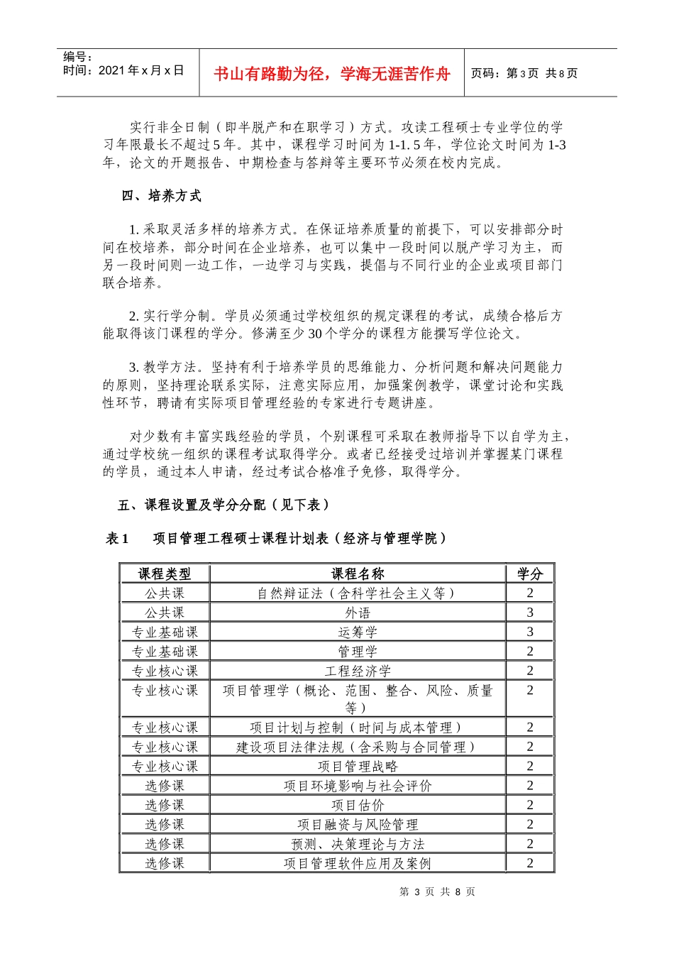 武汉大学项目管理工程硕士培养方案(试行)_第3页