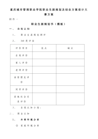 业生涯规划及创业方案设计大赛方案模板