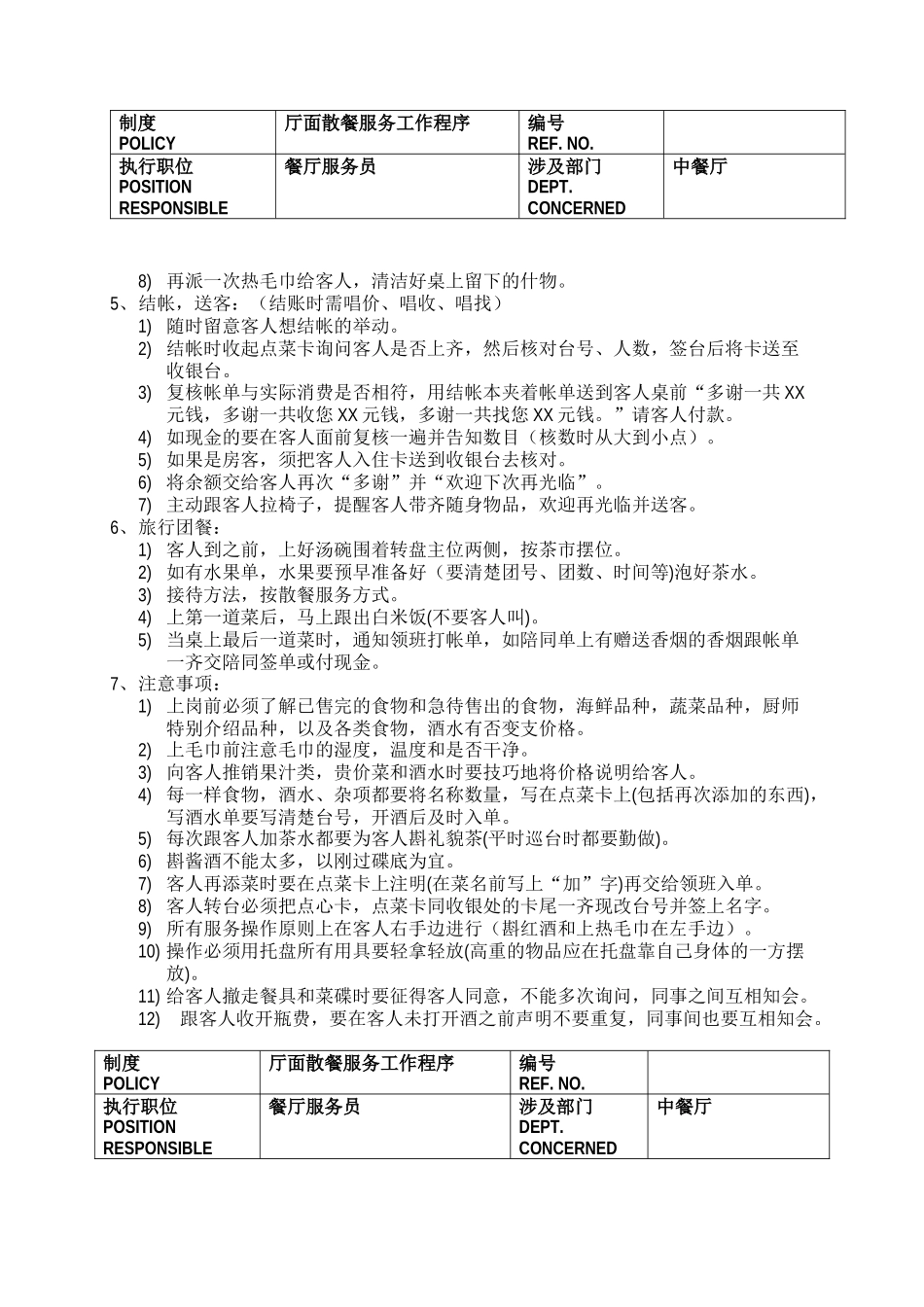 五星级酒店餐饮部员工操作手册(sop)中餐厅_第2页