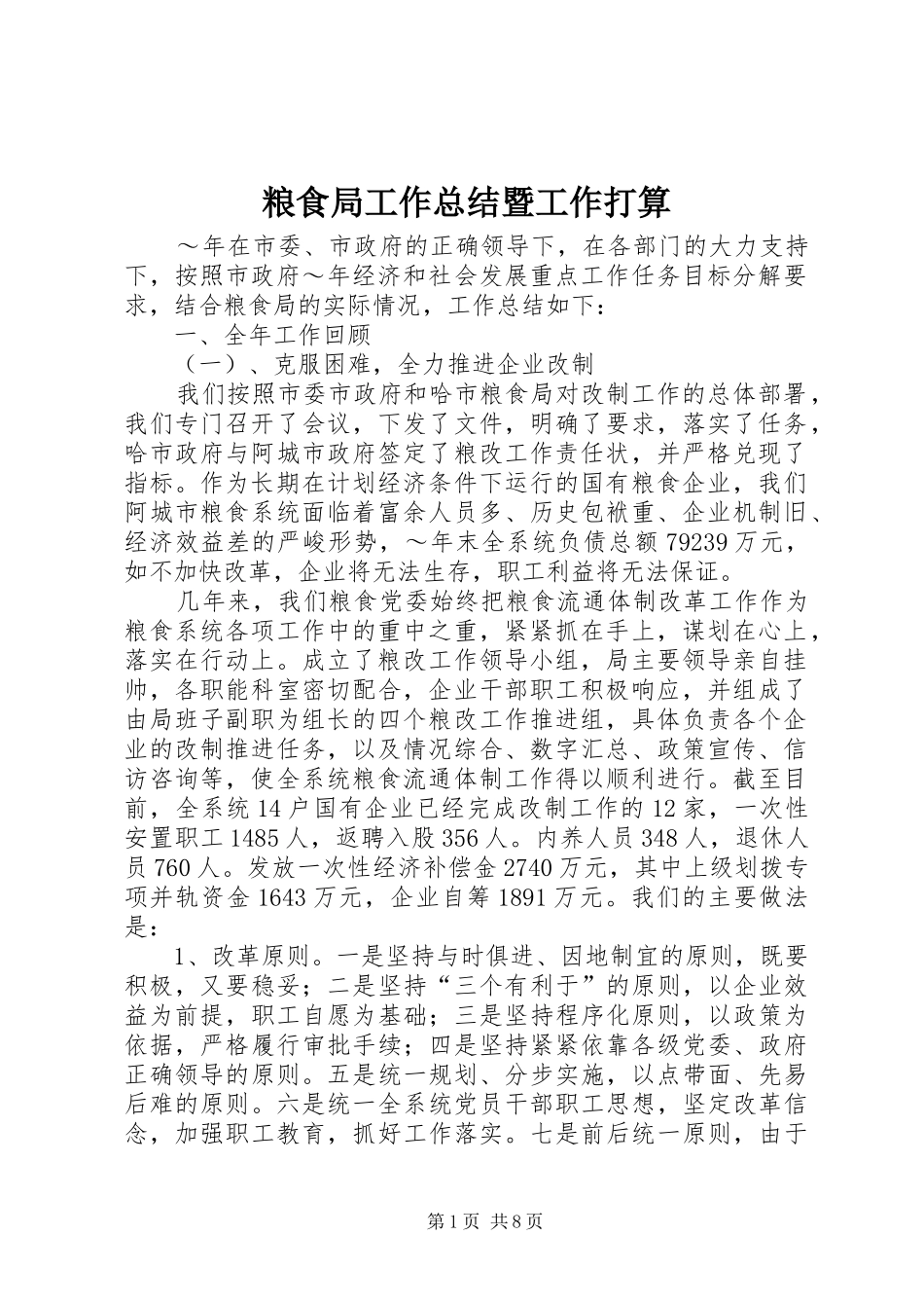 粮食局工作总结暨工作打算_第1页