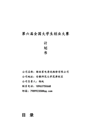 全国大学生创业大赛计划书