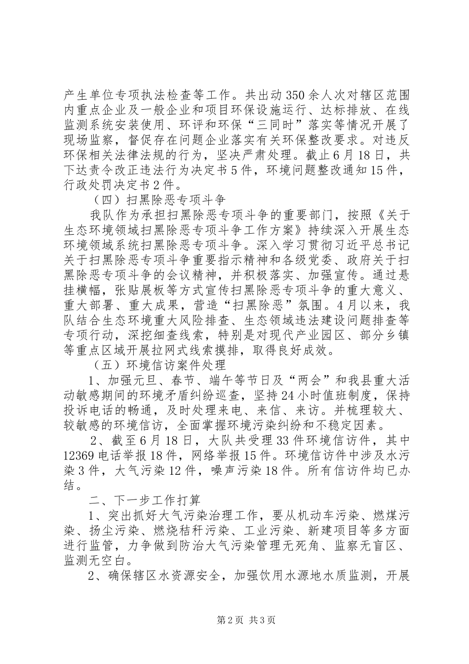 环境监察大队XX年半年工作总结_第2页