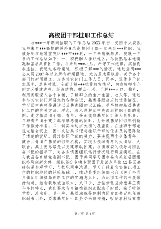 高校团干部挂职工作总结