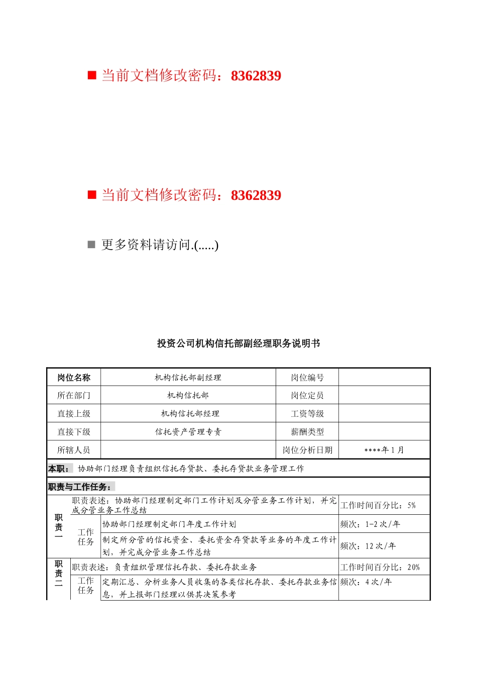 信托部副经理职务说明书_第1页