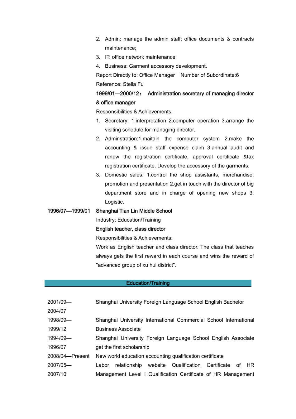 人力资源-Administration Office Manager英文简历模板_第3页