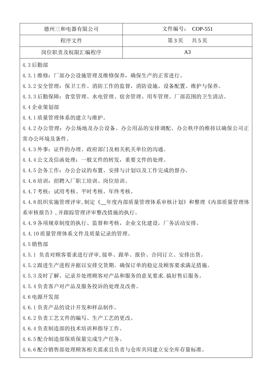 人力资源-COP-551 岗位职责及权限汇编程序_第3页