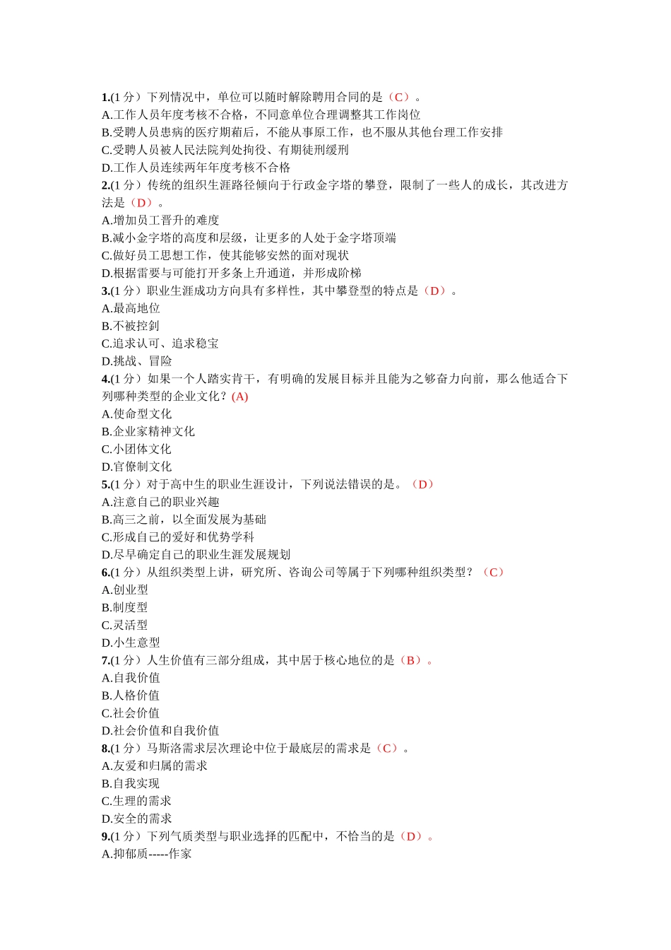 专业技术人员继续教育答案职业生涯规划_第1页