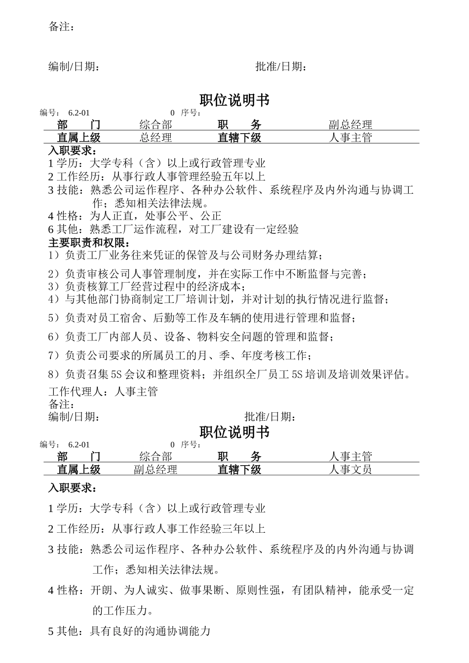 企业各岗位职位说明书_第2页