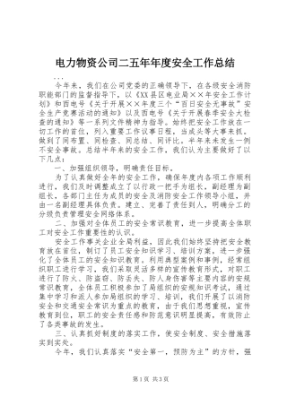 电力物资公司二五年年度安全工作总结