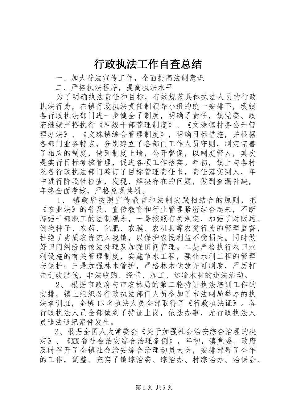 行政执法工作自查总结_第1页