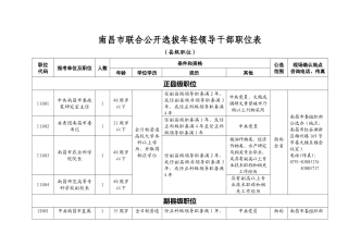 南昌市联合公开选拔年轻领导干部职位表