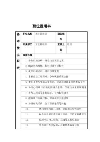 江动股份-项目管理员职务说明书