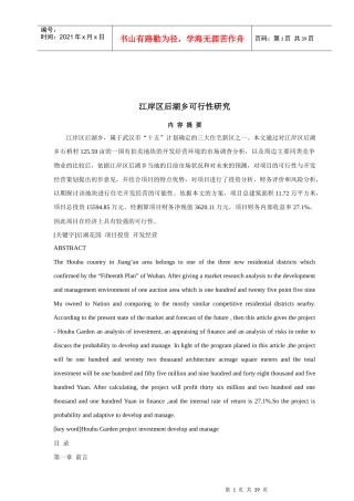 江岸区后湖乡XX地块可行性研究