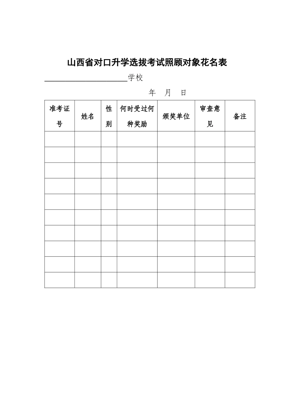 人力资源-XXXX年山西对口升学选拔考试照顾对象登记表_第2页