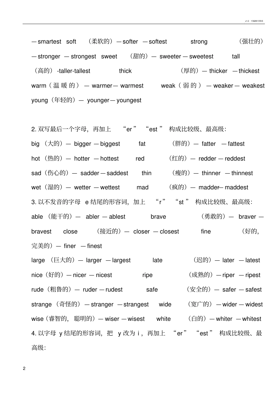 小学英语常见形容词及比较级、最高级变化一览表_第2页