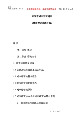 武汉市城市运营研究（城市建设资源经营）