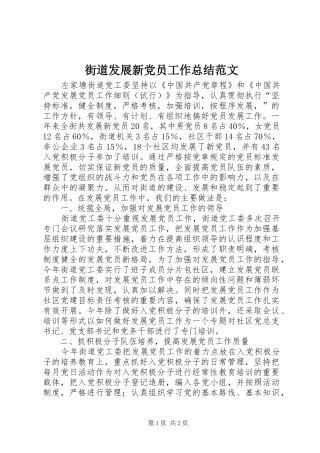 街道发展新党员工作总结范文