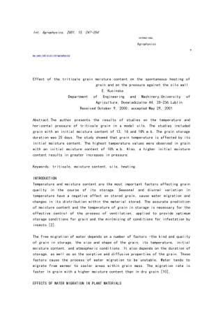 小黑麦的水分含量对麦子自热以及筒仓舱壁压力的影响