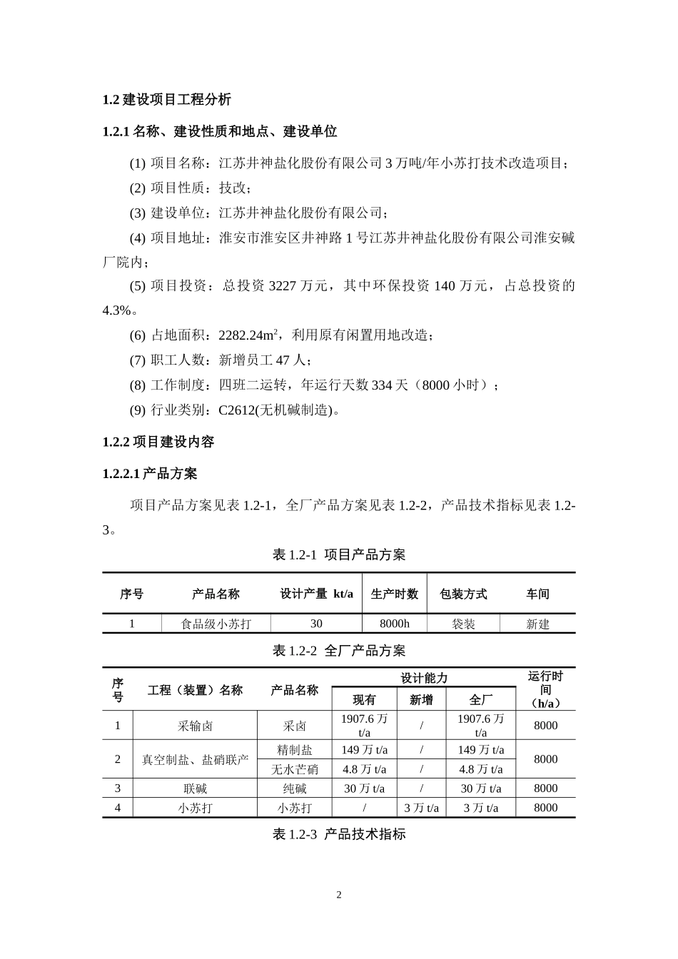 江苏井神盐化股份有限公司3万吨年小苏打技术改造项目简本_第2页